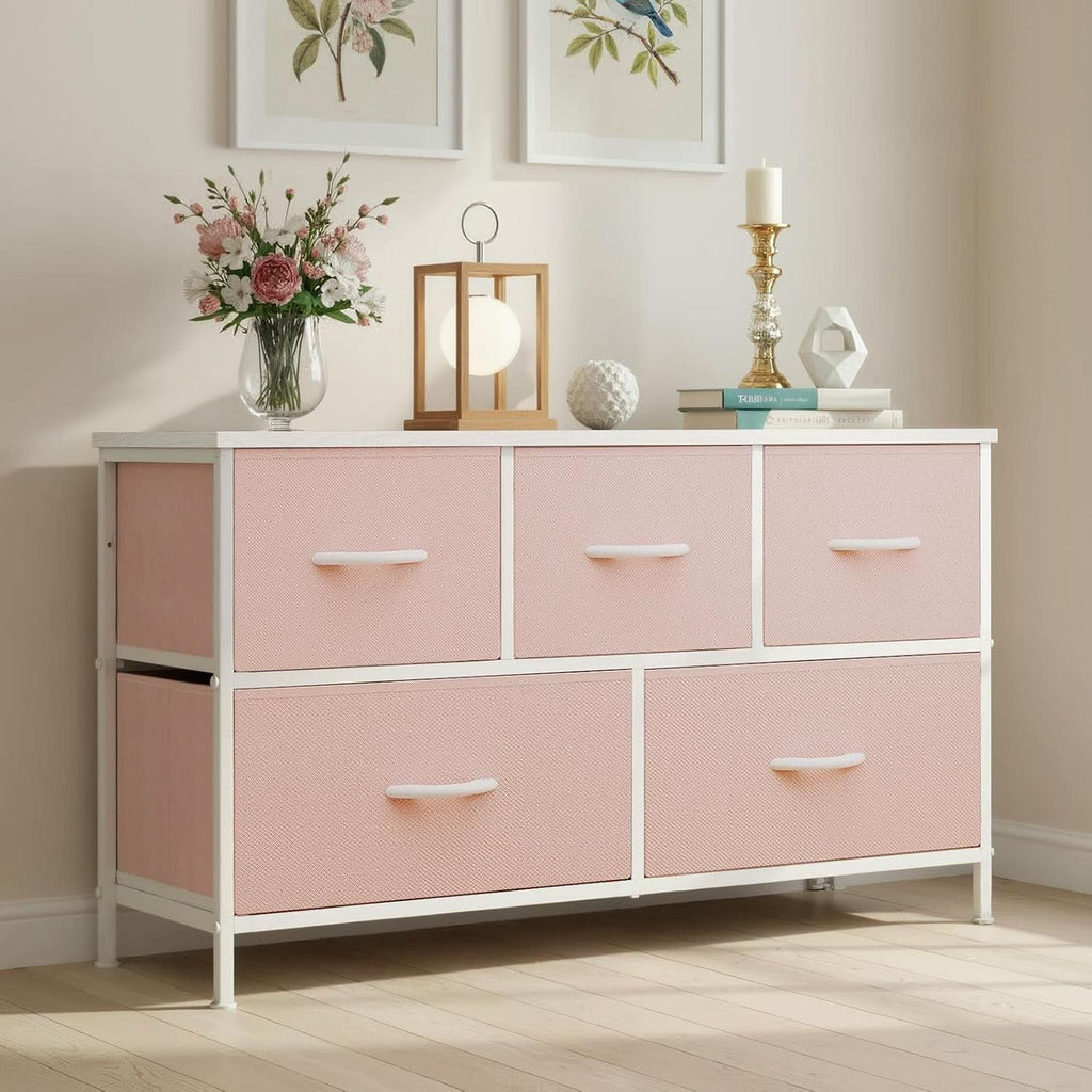 Five Drawer Fabric Dresser Bedroom Organization Black