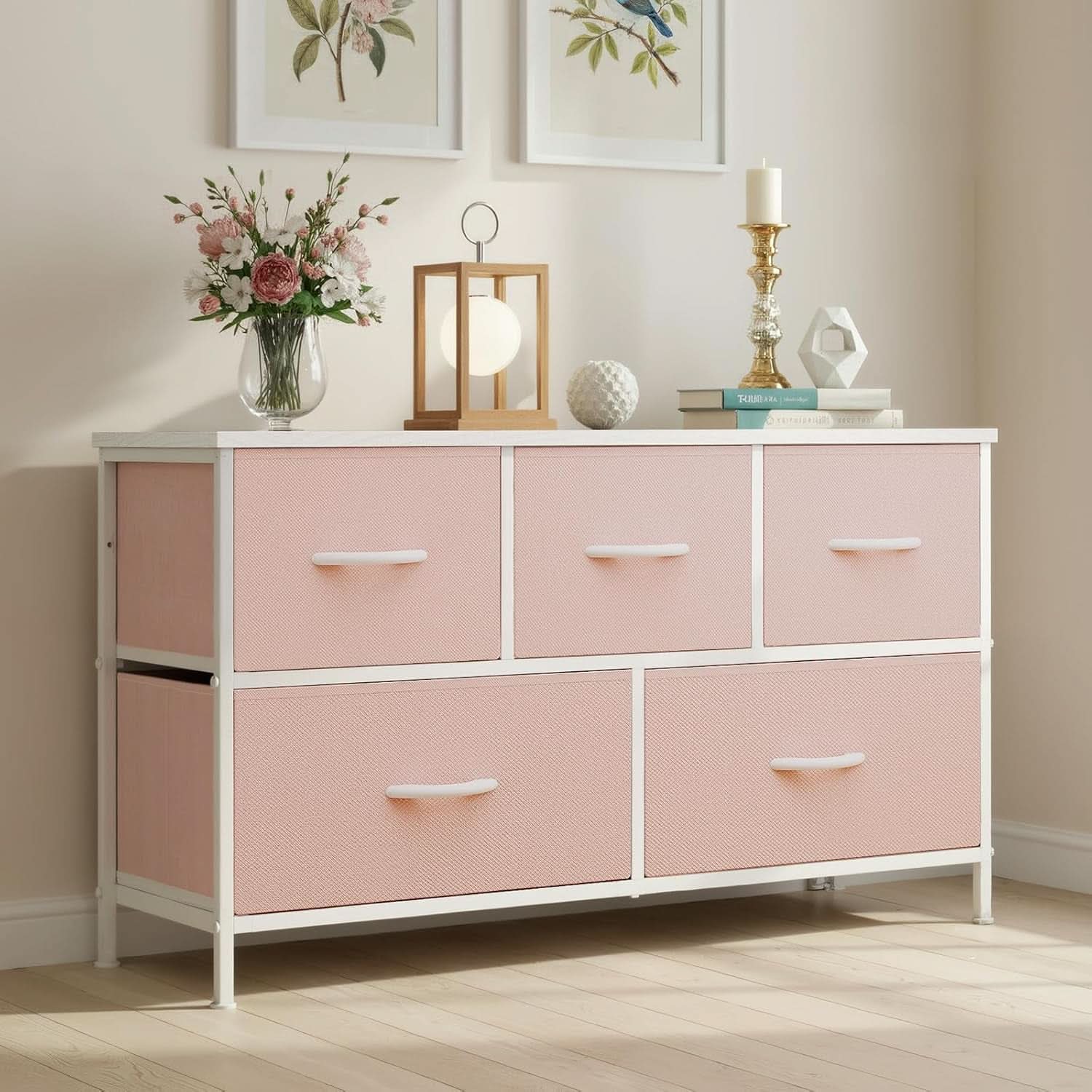 Five Drawer Fabric Dresser Bedroom Organization Black