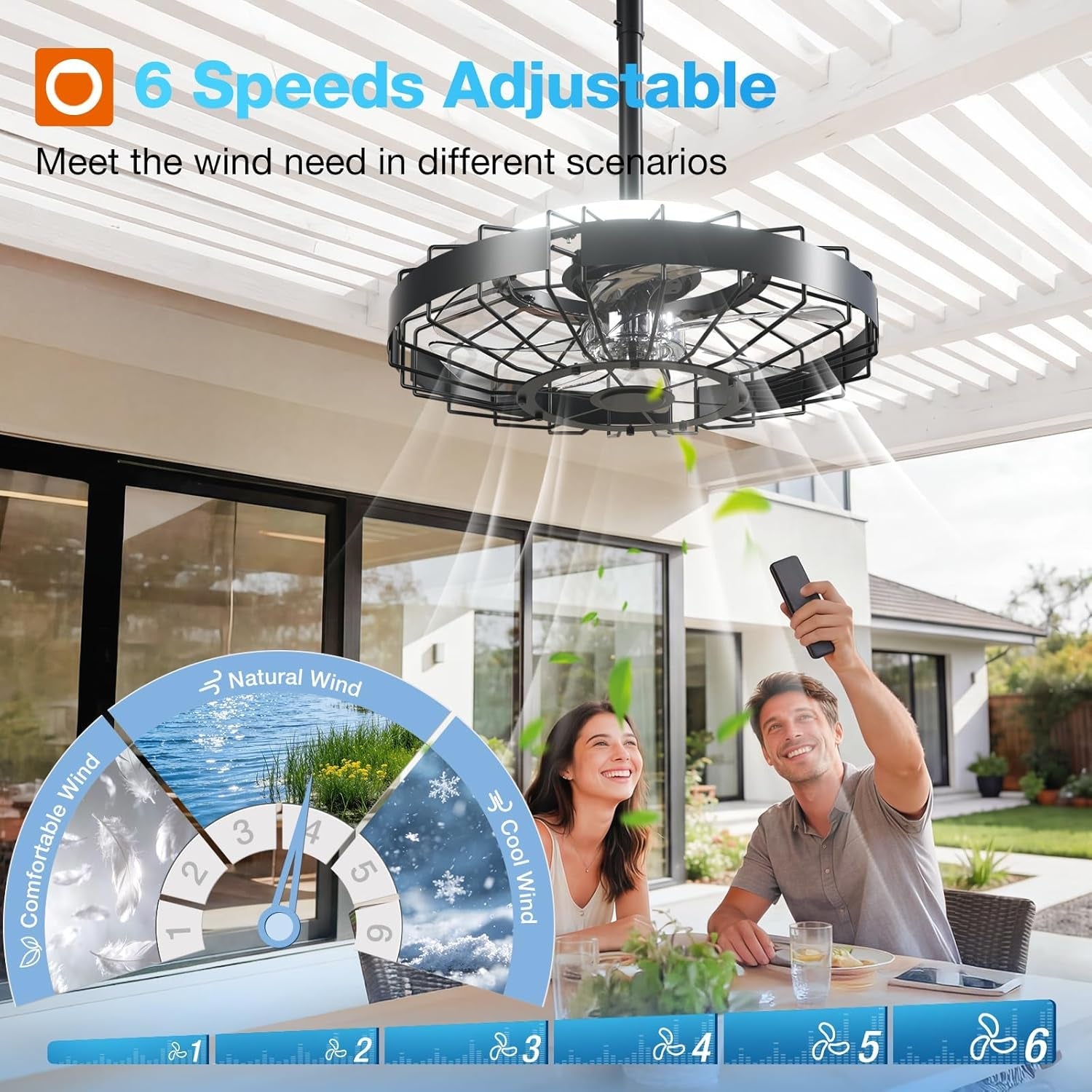 20 Inch Outdoor Ceiling Fan With Integrated LED Lighting