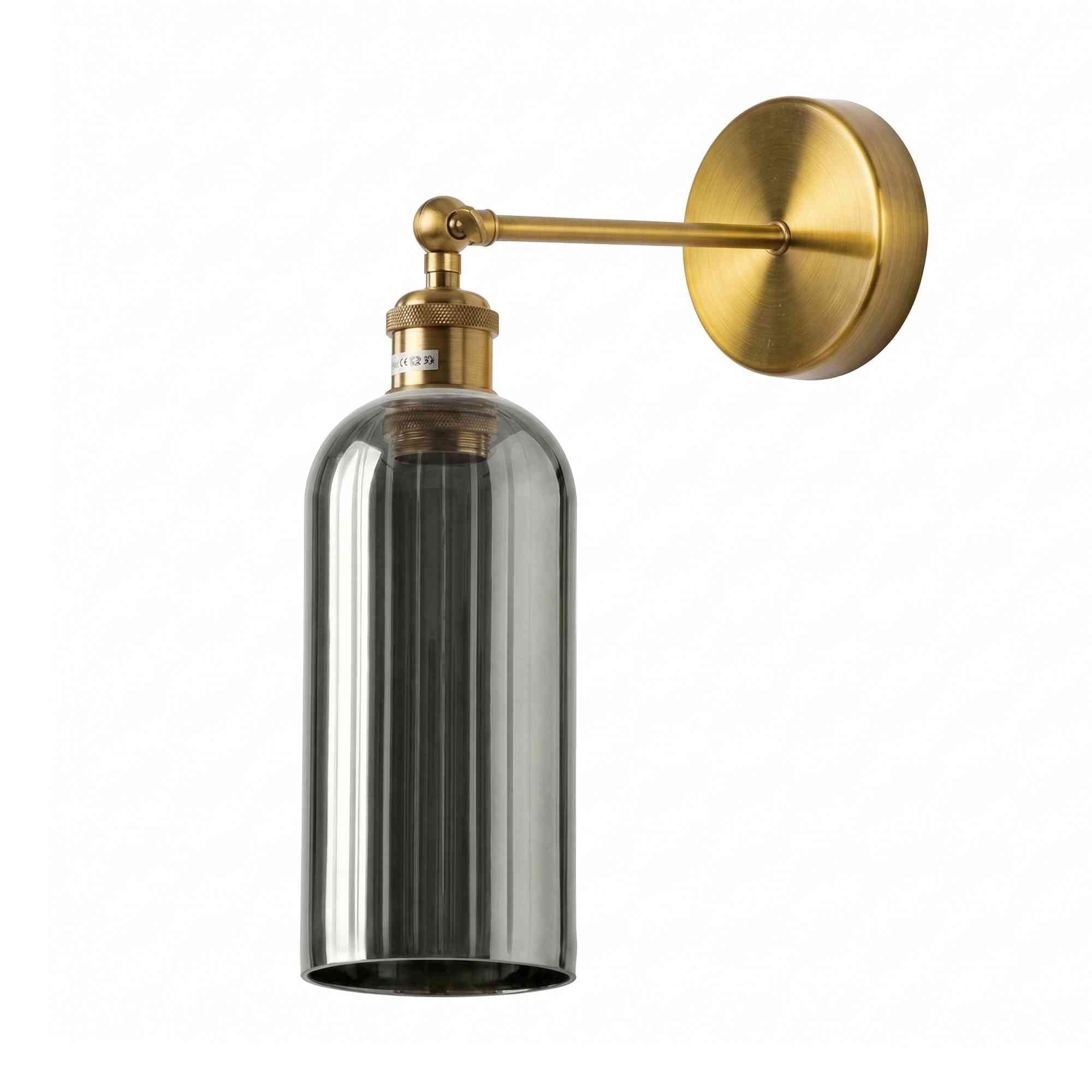Adjustable Vintage Brass Wall Sconce Smoked Grey Glass Wall Lamp ~6718