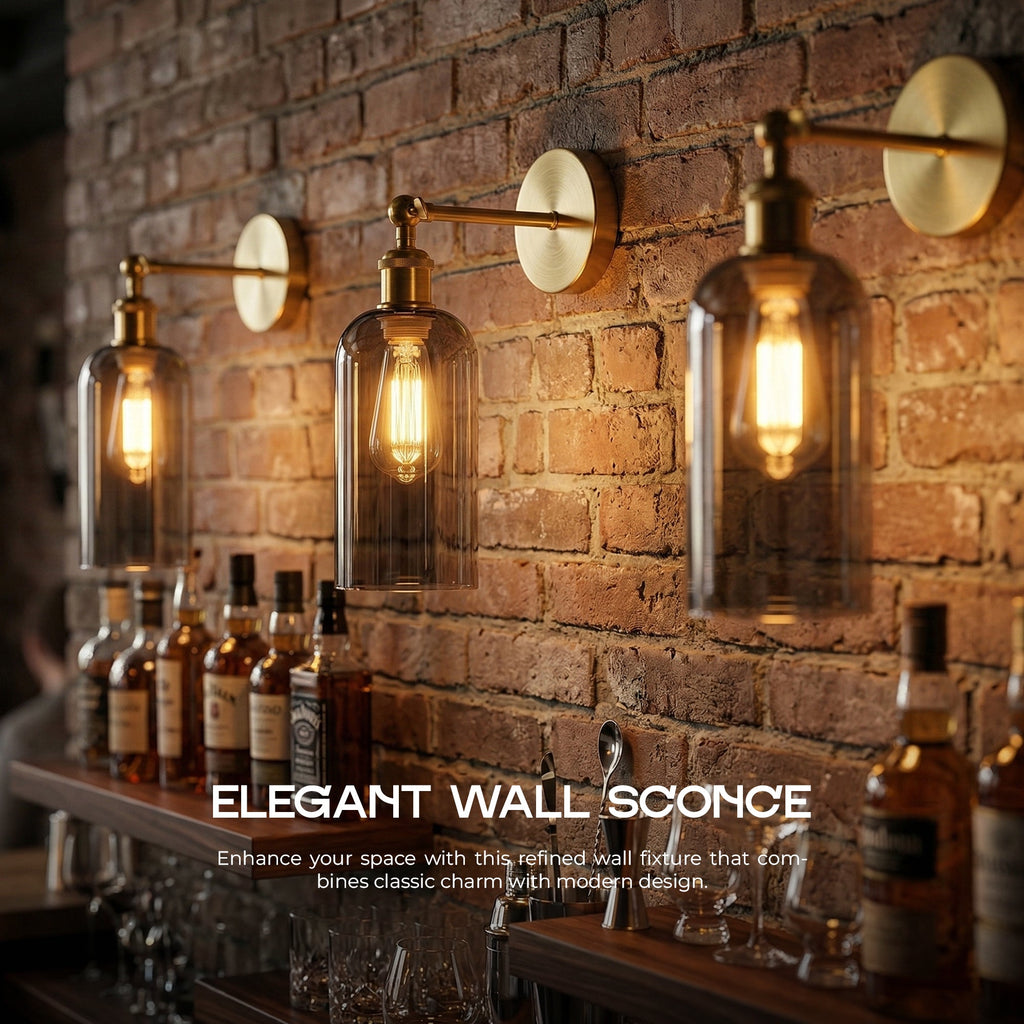 Adjustable Vintage Brass Wall Sconce Smoked Grey Glass Wall Lamp ~6718