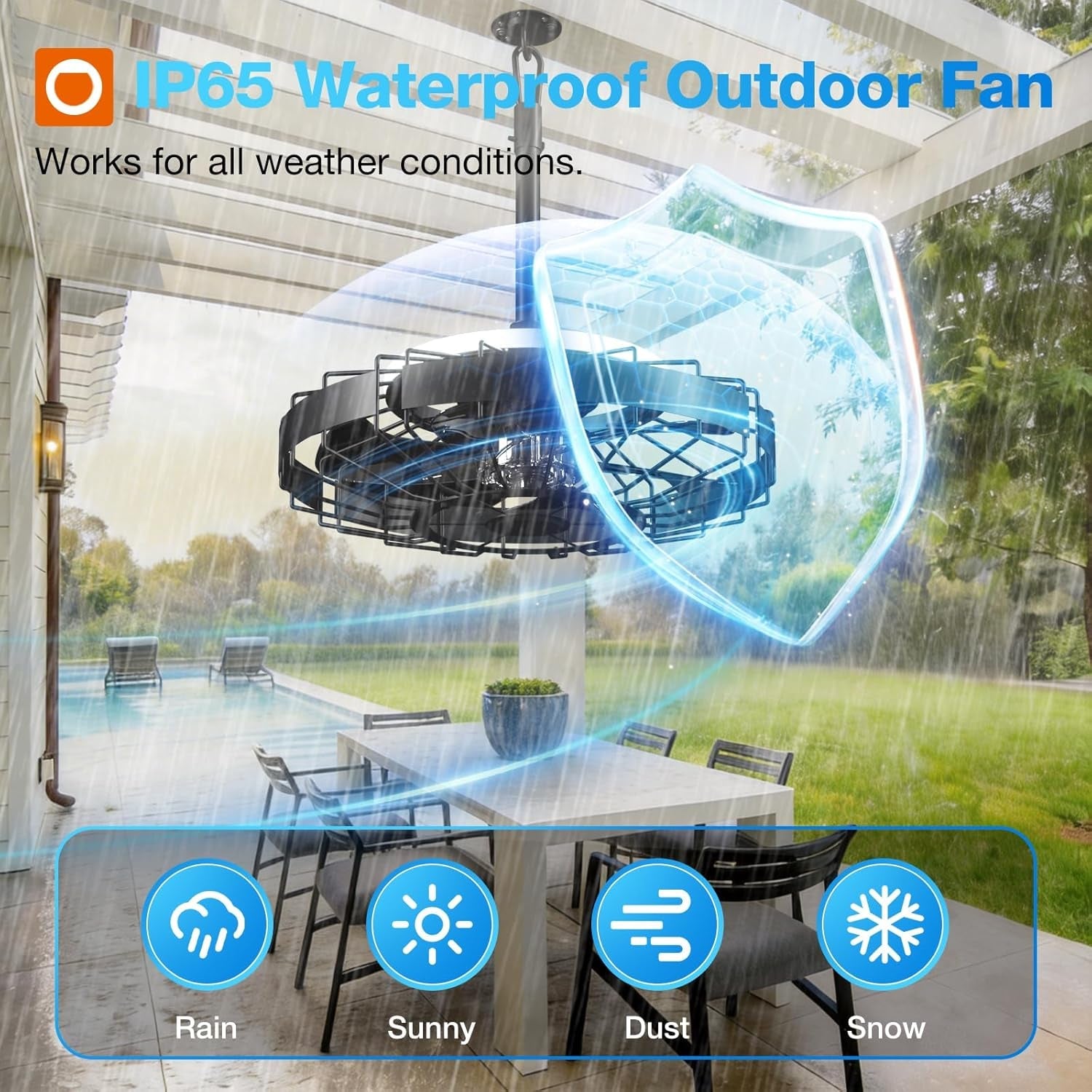20 Inch Outdoor Ceiling Fan With Integrated LED Lighting