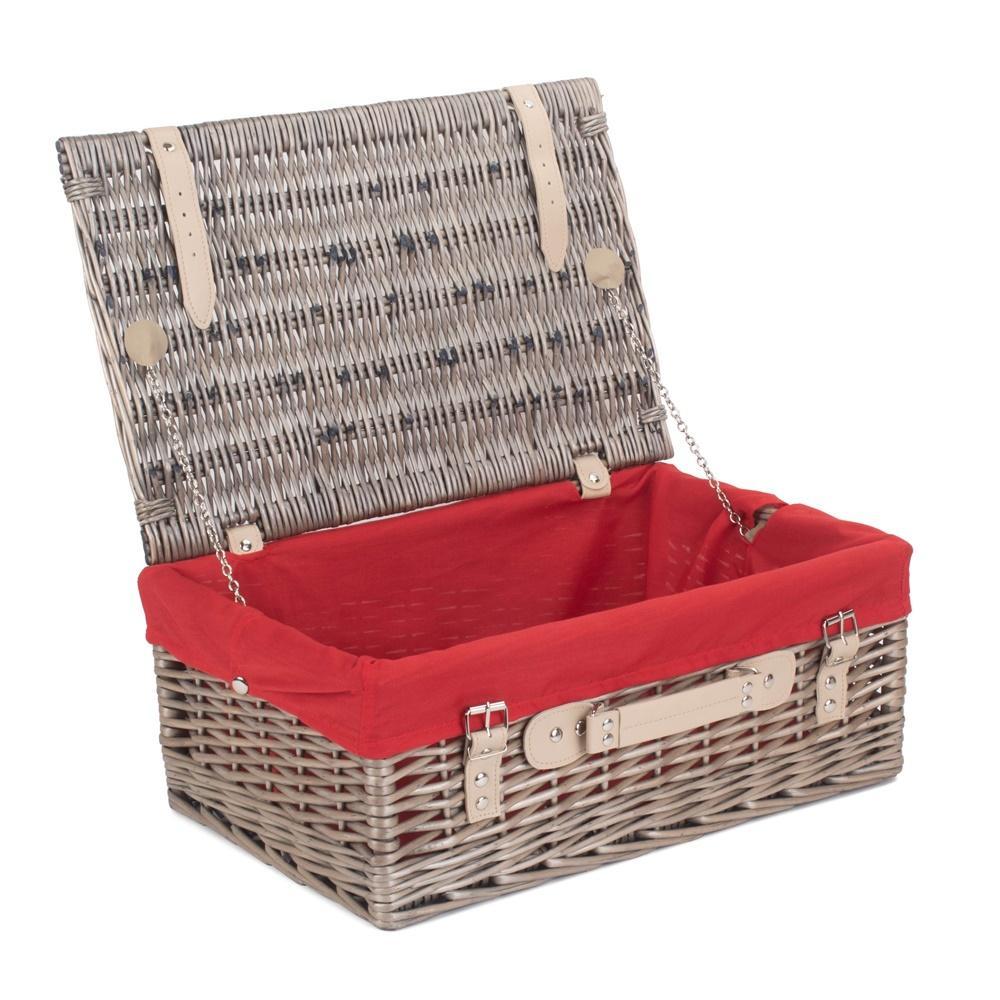 46cm Antique Wash Wicker Picnic Basket with Cotton Lining