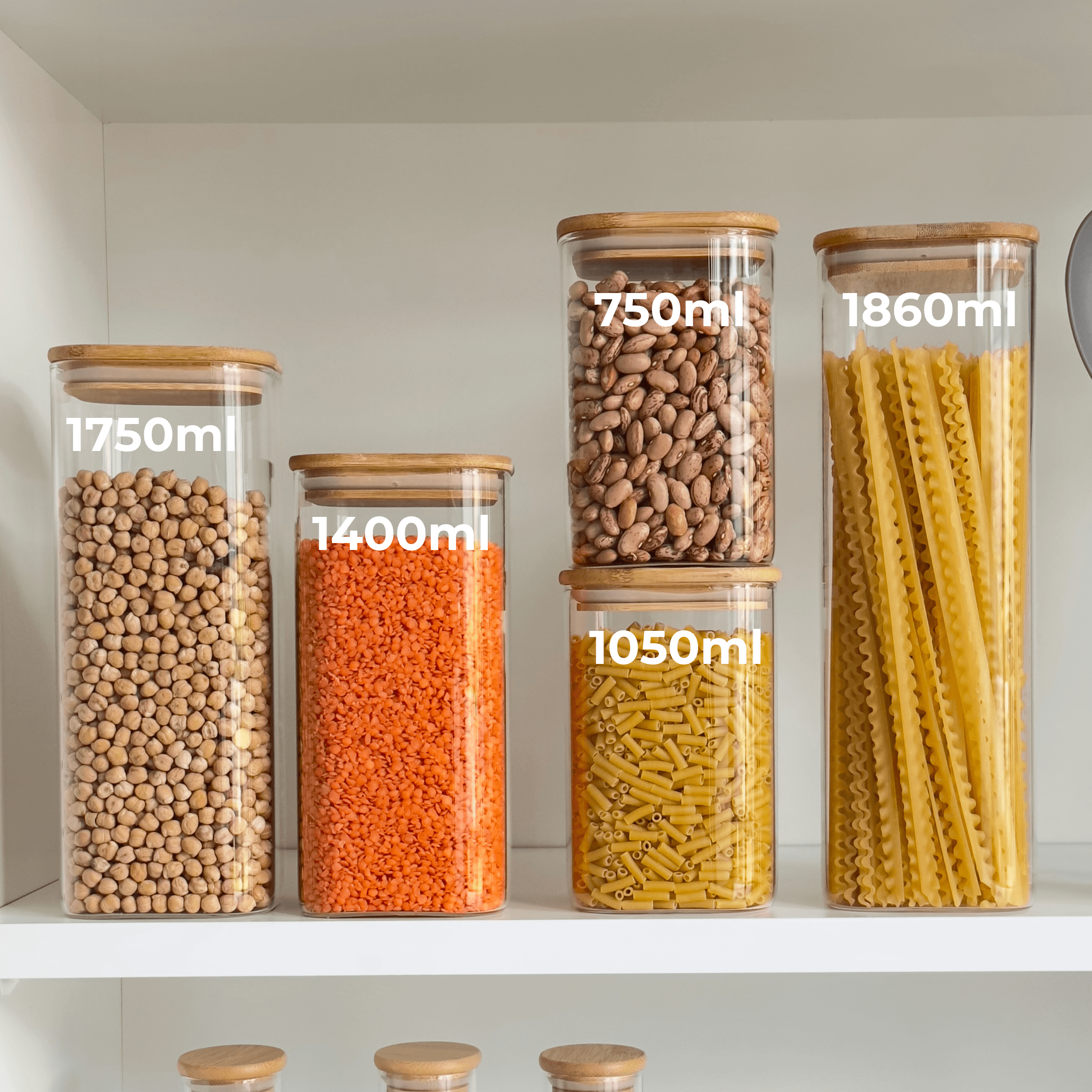 Square Bamboo Glass Pantry Jar Set – 5 Pack