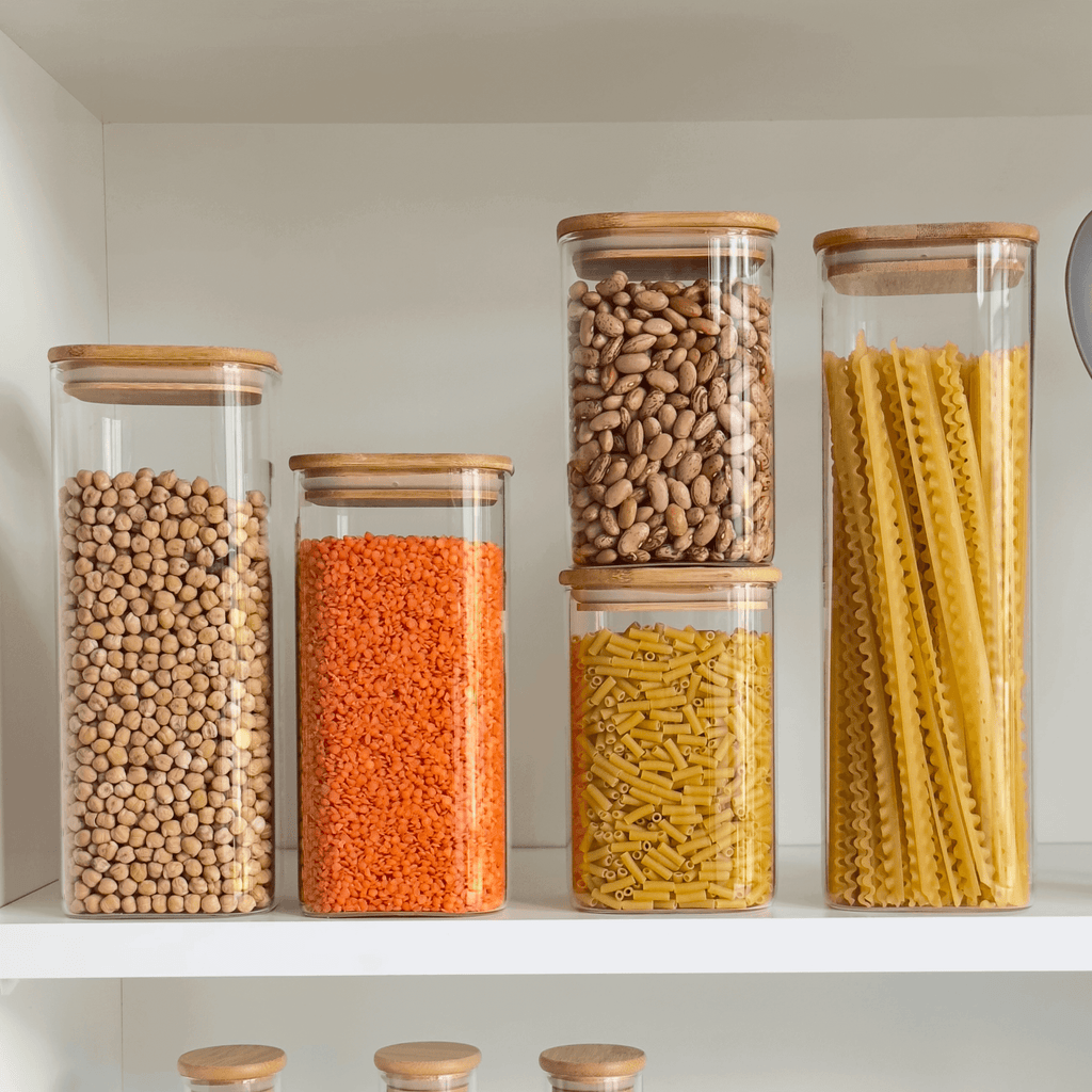 Square Bamboo Glass Pantry Jar Set – 5 Pack