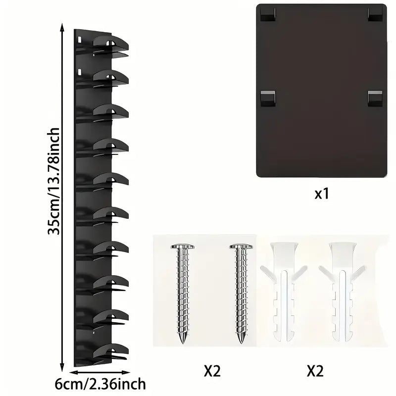 2-Pack 10-Tier Black Wall-Mounted Hat Rack with Installation Accessories - Space-Saving Plastic Baseball Cap and Other Hat Organizers