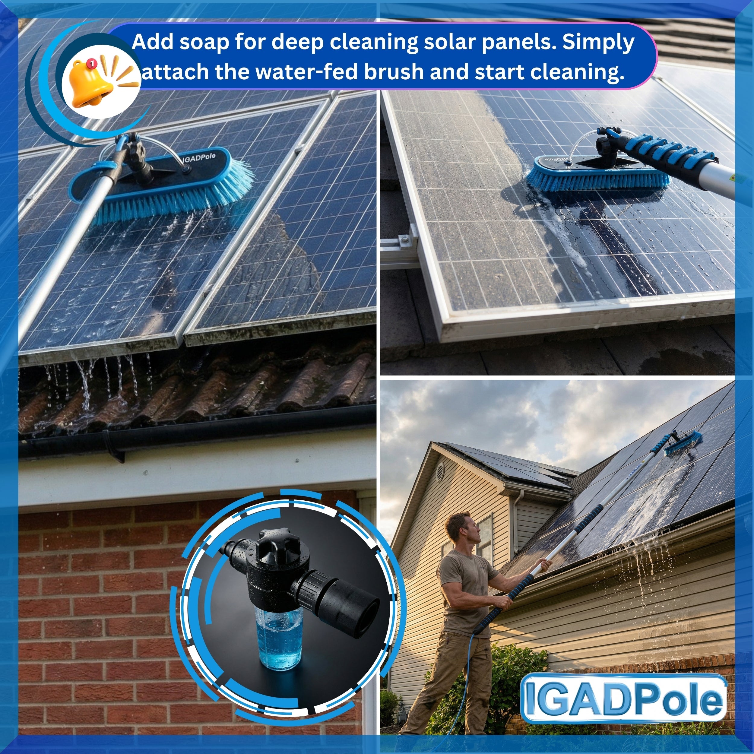 IGAD Pole 5m (17ft) Extension Pole Kit with Water-fed Brush and Hose, with 4-Stage Telescoping Pole 5-17ft Pole