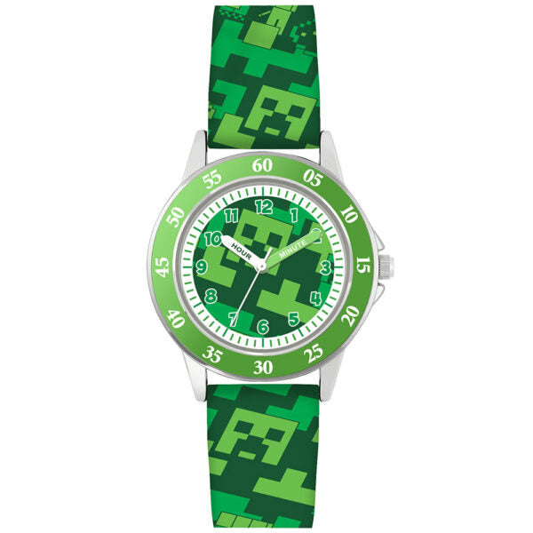 Peers Hardy Minecraft Creeper Green Printed Strap Quartz Watch