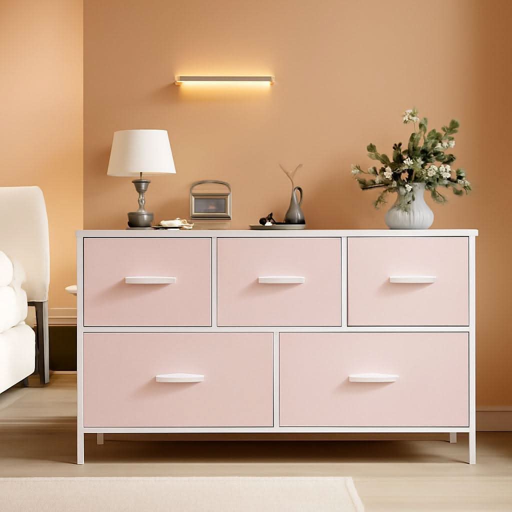 Five Drawer Fabric Dresser Bedroom Organization Black