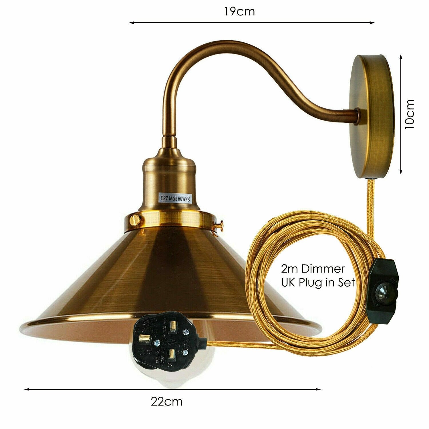 Plug in Wall Lighting 2M Cable Dimmer Switch Light Fittings~5303